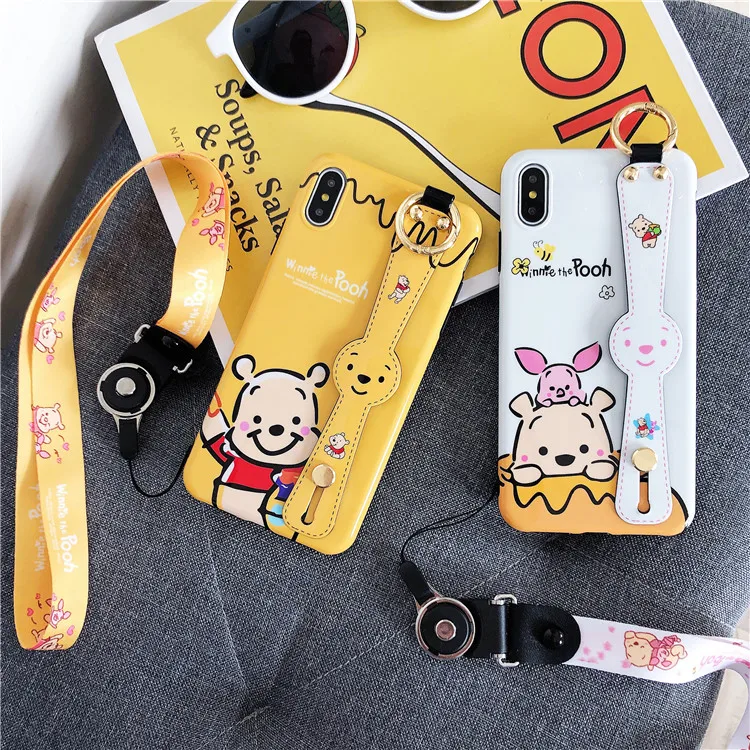 For iphone XR XS max X winnie piglet Wrist strap soft Phone Case iPhone 8plus 7 7plus 6 6S 6p Shell case stand holder +strap |