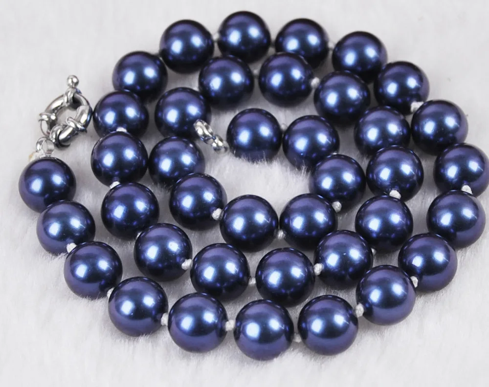 ***** 10 мм Южно темно синие жемчужные круглые бусы ожерелье 17 &quotAAA E10|necklace bead kits|necklace