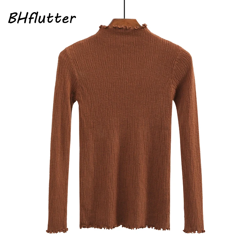 BHflutter Women Pullover Long Sleeve Ruched Turtleneck Sweater Vintage Cashmere Autumn Winter Sweaters and Tops Pull Femme | Женская