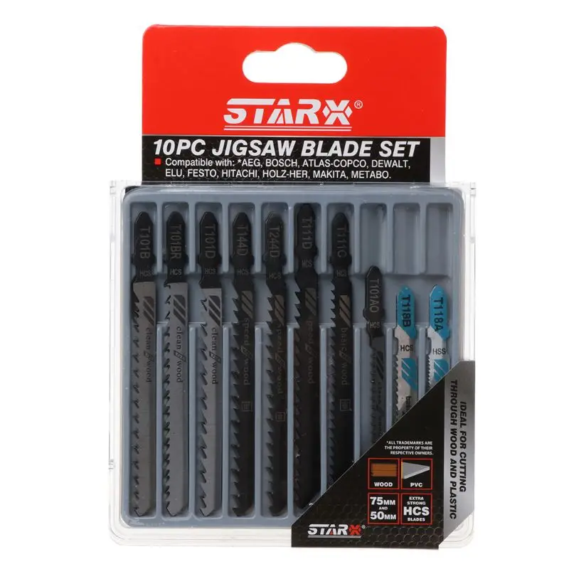 

10pcs Assorted HSS HCS T144D T244D T101B T101D T101BR T111C T127D T119BO T118A T101AO Reciprocating Jigsaw Blades Set