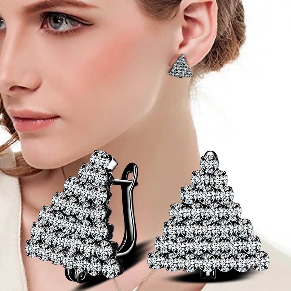 Треугольные серьги гвоздики для женщин циркониевые посеребренные цветные