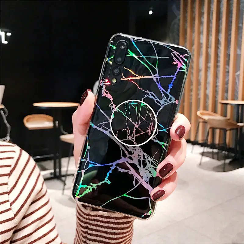Мягкий чехол из ТПУ с мраморным рисунком для Huawei P20 Lite Nova 3 откидной подставкой и