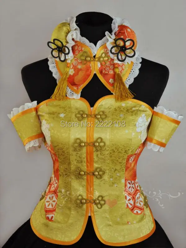 Новое 2021 платье Love Live Hoshizora Rin Golden Stage Dress в стиле чунъян с китайским костюмом для косплея в сочетании с обувью.