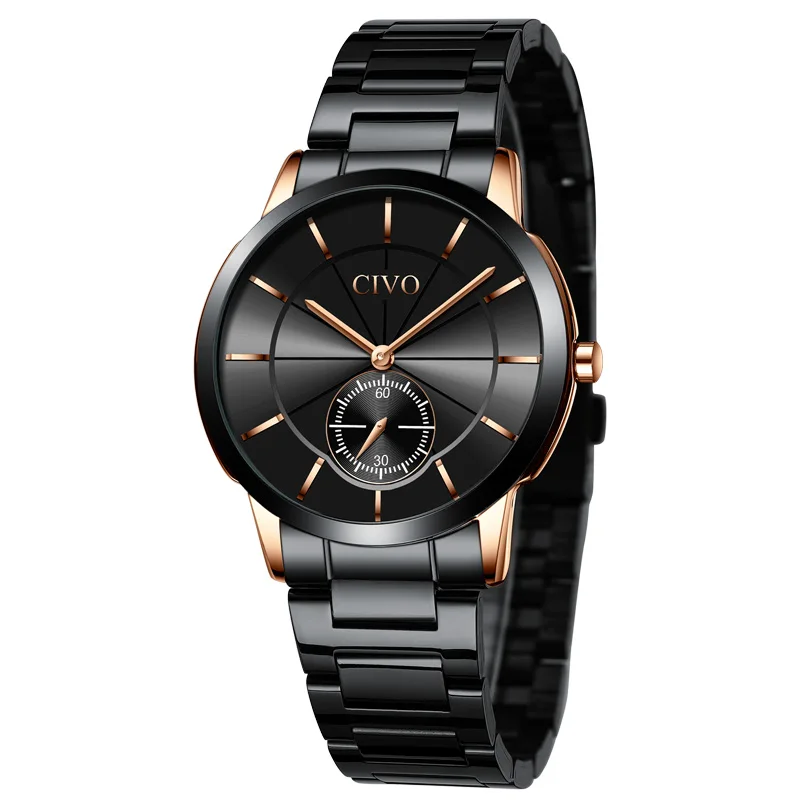 steel gold Reloj CIVO quartz watches mens fashion sport dial waterproof wirst watches top brand luxury steel strap man watches montre homme - Цвет: steel gold