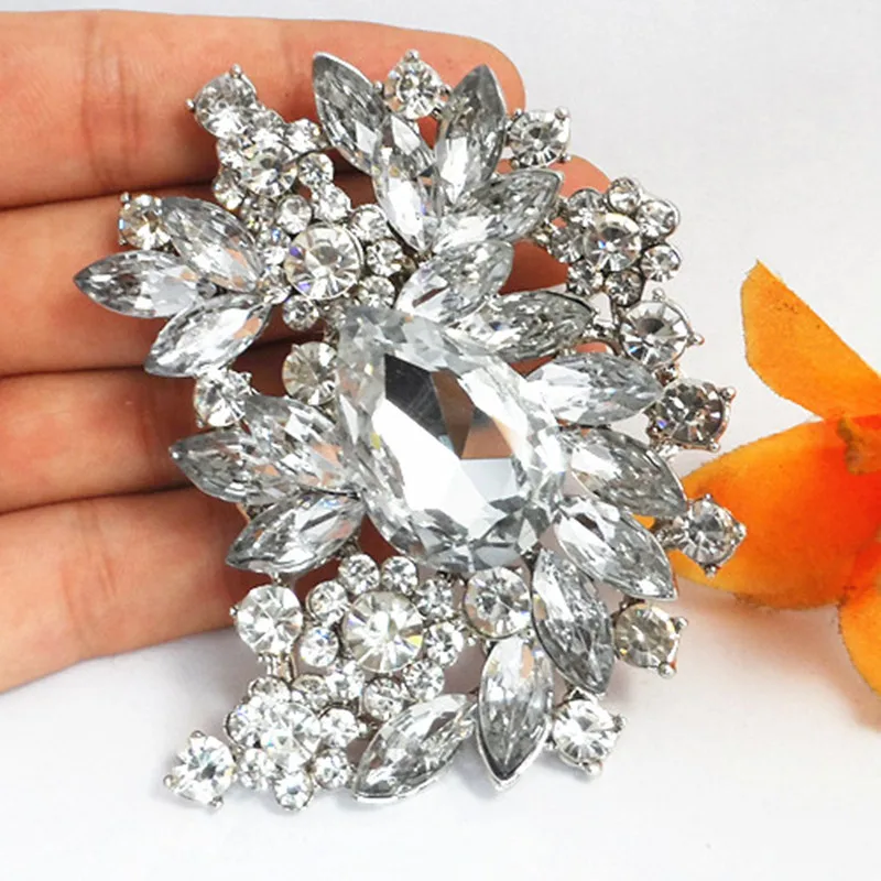 

Luxury Huge Brooch Silver Plated Big Waterdrop Crystal 4PCS/LOT Large Brooch