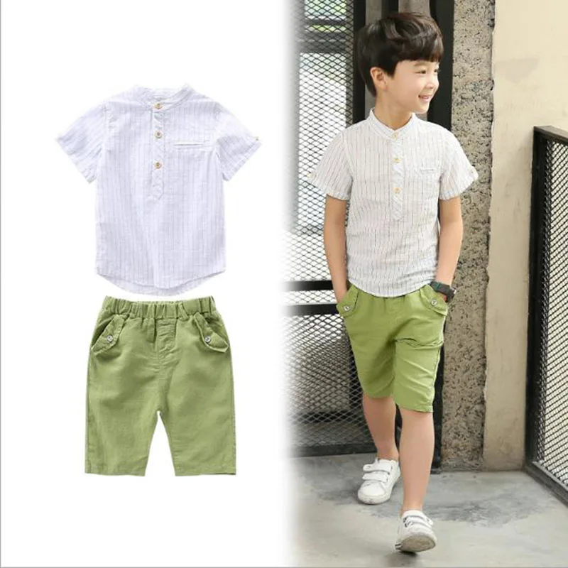 Рубашка для мальчиков комплект в полоску с короткими рукавами лето 2019 новая