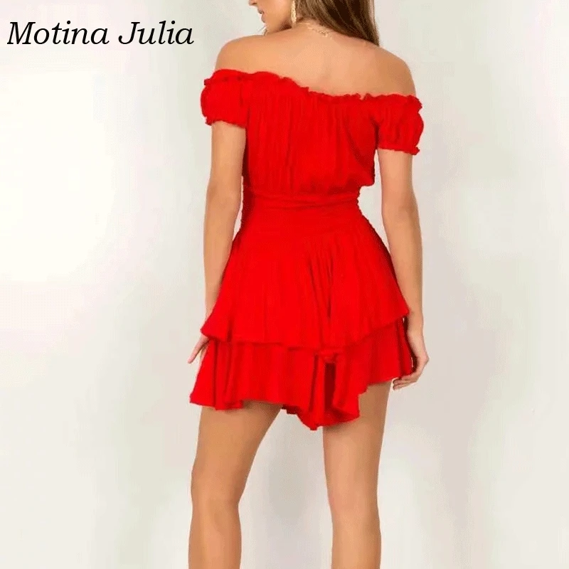 Motina Julia 2019 летний жаккардовый комбинезон женский короткое платье в богемном