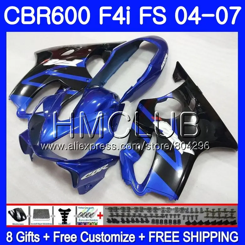 Корпус синий черный для HONDA CBR 600F4i CBR600 FS 600 F4i 04 05 06 07 62HM.2 CBR600F4i 2004 2005 2006 2007