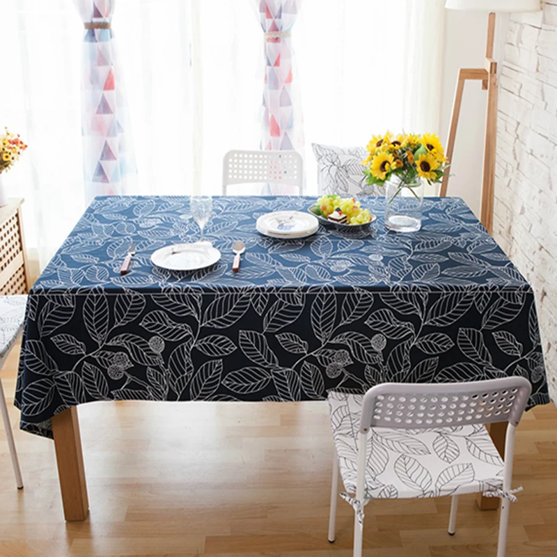 Льняная скатерть для кофейного столика клетчатая с листьями деревьев цветочным