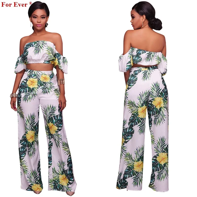 2019 летние женские короткие комплекты с принтом листьев сексуальный топ и брюки