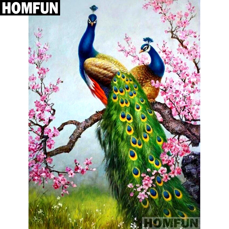 

HOMFUN Full Square/Round Drill 5D DIY Diamond Painting "peacock couple" Embroidery Cross Stitch 5D Home Decor Gift A01112