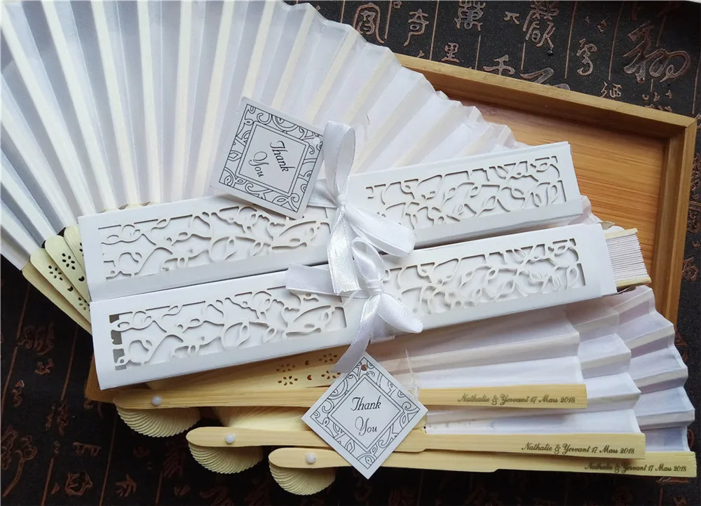 

300pcs Wedding Silk Hand Fan Customized Printing Bamboo Cloth Fold Fan With Gift Box+Personalized Text+DHL Free Shipping