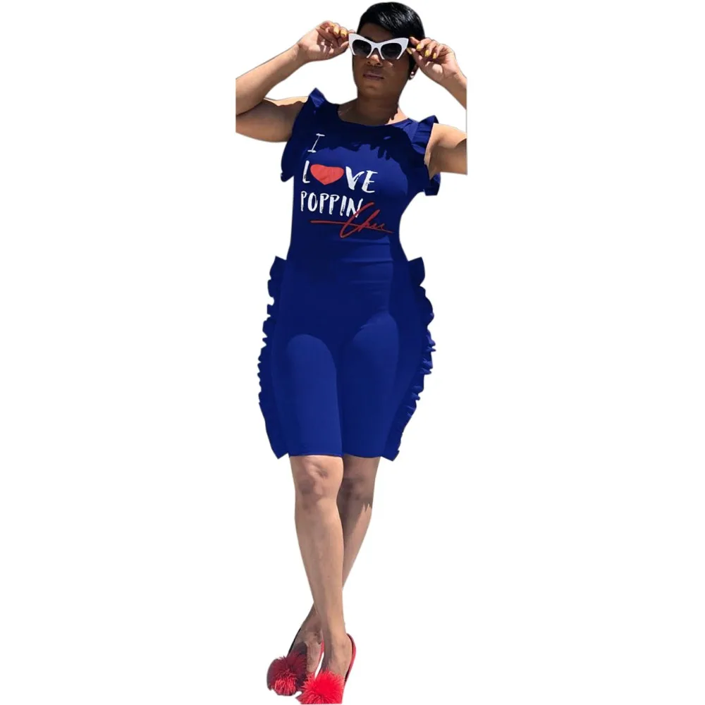 Оборкой до середины икры Длина Одна деталь Bodycon Playsuit Горячие Для женщин Письмо