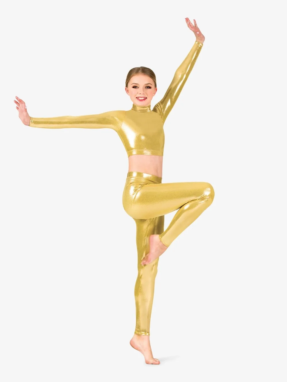ICOSTUMES Mid Waist Womens Metallic Dance Leggings Elastic Waist Adult Shiny Stage Performer Skinny Pants