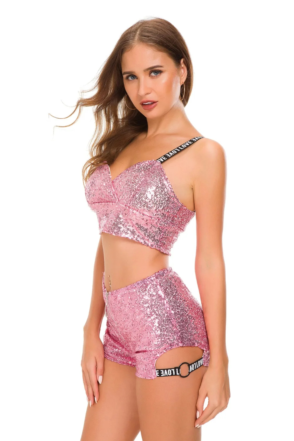 Женские облегающие шорты мини с высокой талией и блестками на молнии для ночного