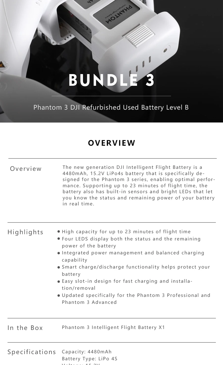 Батарея Mavic для DJI(Отремонтированная DJI)/Spark/Phantom 4 Series/Phantom 3 Drone Intelligent Flight Batteries(Отремонтированная DJI