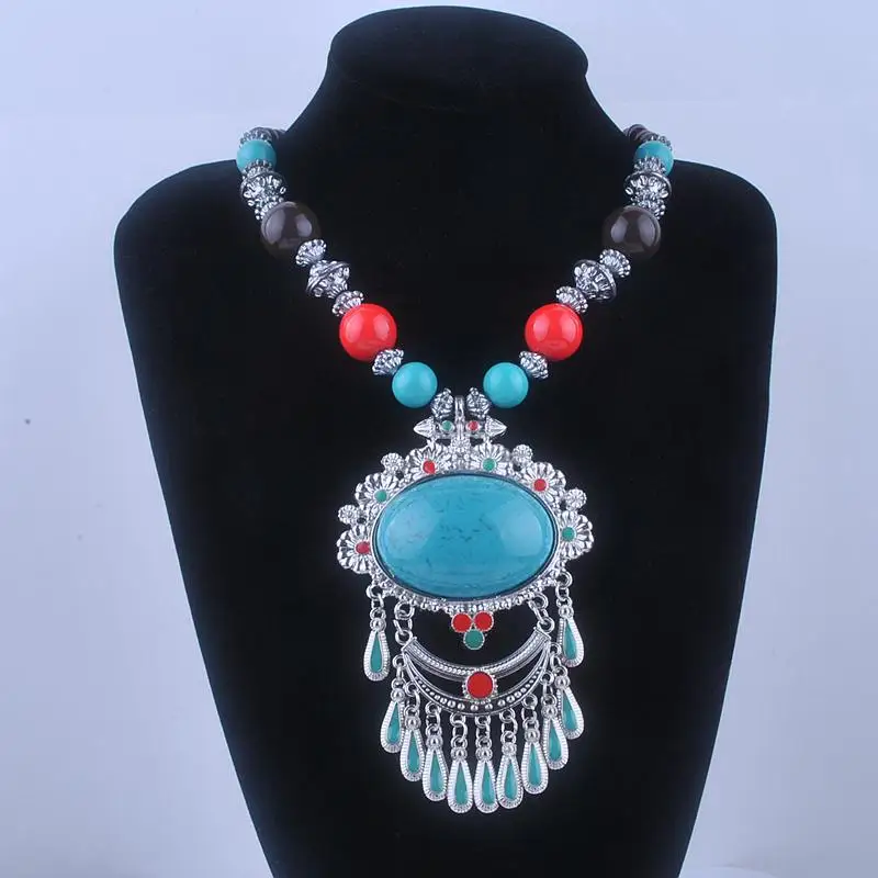 Женское ожерелье с подвеской в тибетском стиле длинное виде деревянной цепи|women