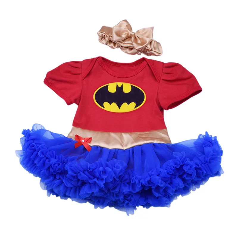 BatMan Dress Набор с платьем-пачкой для маленьких девочек, косплей, ободок для волос в стиле Чудо-Женщина Супергерой, Супермен, Бэтмен, костюмы с повязкой на голову, Летнее мини-платье для малышей - Цвет: BatMan Dress