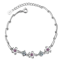 cute crystal pink flower bracelets for women jewelry top quality 925 sterling silver bracelet girls party accessories with stone