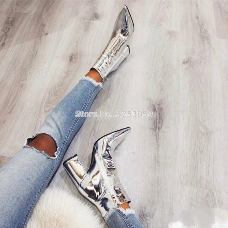 Шикарные женские цвета: золотистый серебристый Лакированная кожа ботильоны на