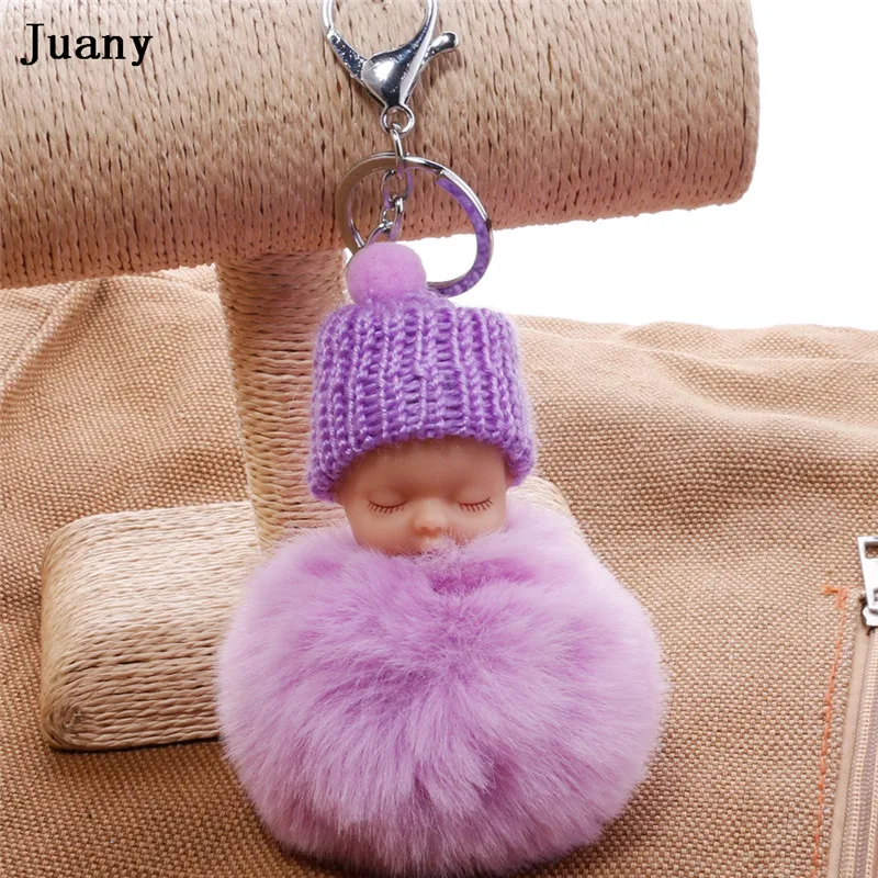 pompom key chain sleeping baby doll rabbit fur ball keychain car keyring women bag pendant charm juany | Украшения и аксессуары