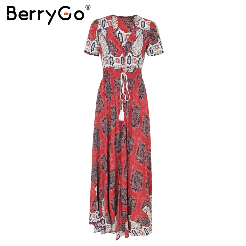 Женское длинное пляжное платье с высокой талией BerryGo цветочным принтом и