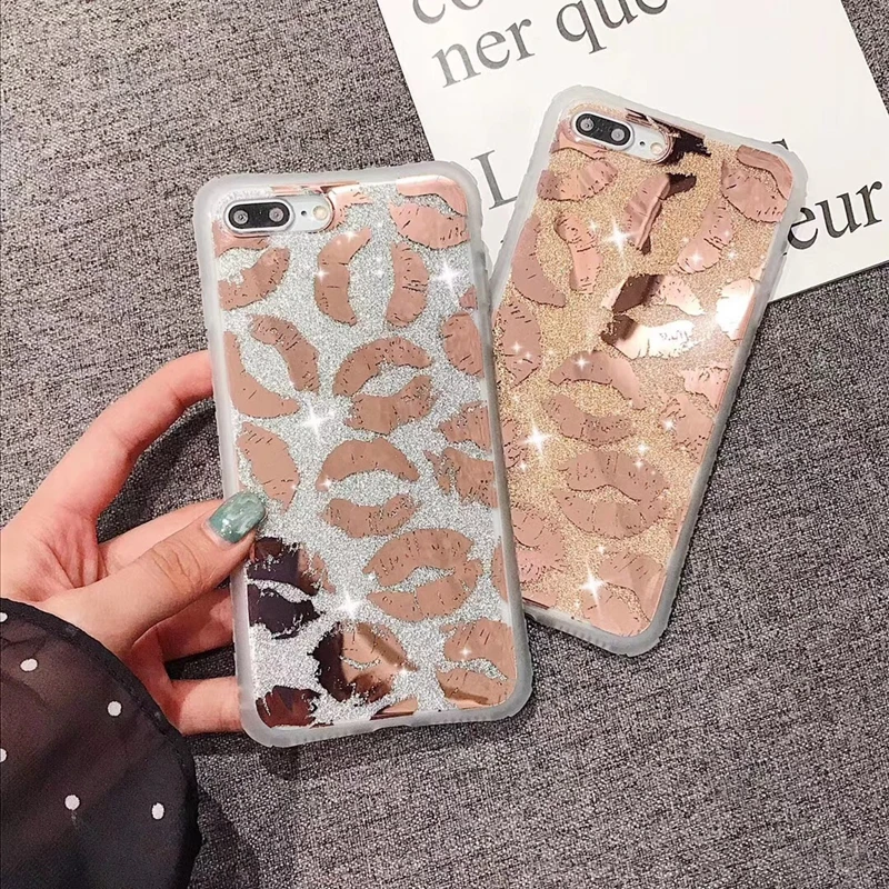 Glitter Bling Lips Kiss Printed Phone Case For iphone XS Max XR X Soft Tpu Back Cover 6 6s 7 8 plus Luxury Cases |