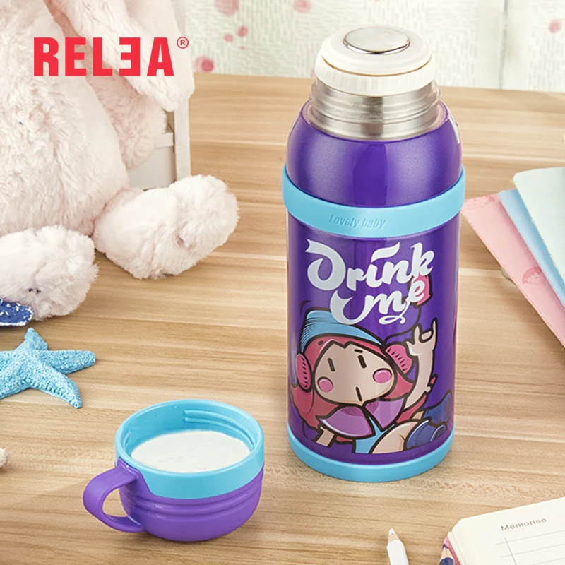 Фото RELEA kids thermo straw bottle 316 stainless steel vacuum cup with 2 kinds of lid and portable cover 520ml Дом и сад RELEA kids thermo straw bottle 316 stainless steel vacuum cup with 2 kinds of lid and portable cover 520ml Дом и сад