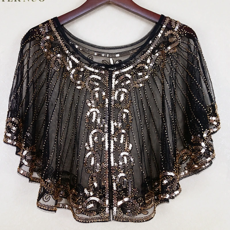 Винтажная шаль с оборками 1920 s короткая накидка блестками и бисером украшение из