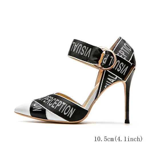 black white 10.5cm Scarpin/черные роскошные брендовые туфли на высоком каблуке; женские туфли с ремешком на щиколотке; очень знаменитость туфли с острым носком; очень большой размер 33; Новинка - Цвет: black white 10.5cm