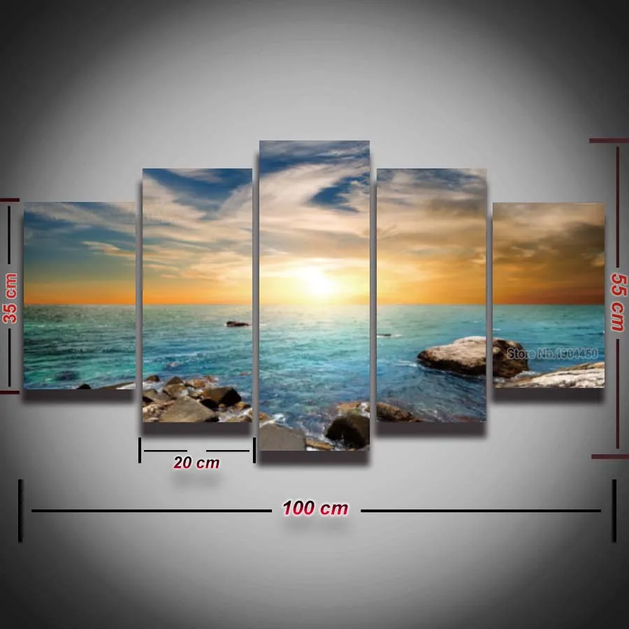 5 шт. печатная синяя морская волна рассвет закат морской пейзаж пляжная картина с