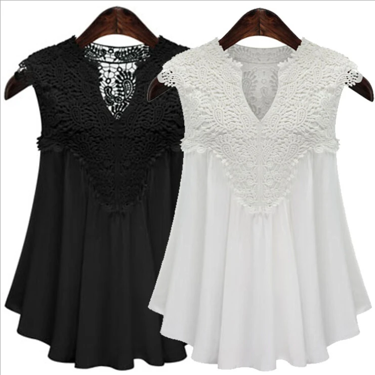Женская кружевная шифоновая блузка без рукавов большие размеры 5xl|lace blouse|mujeres