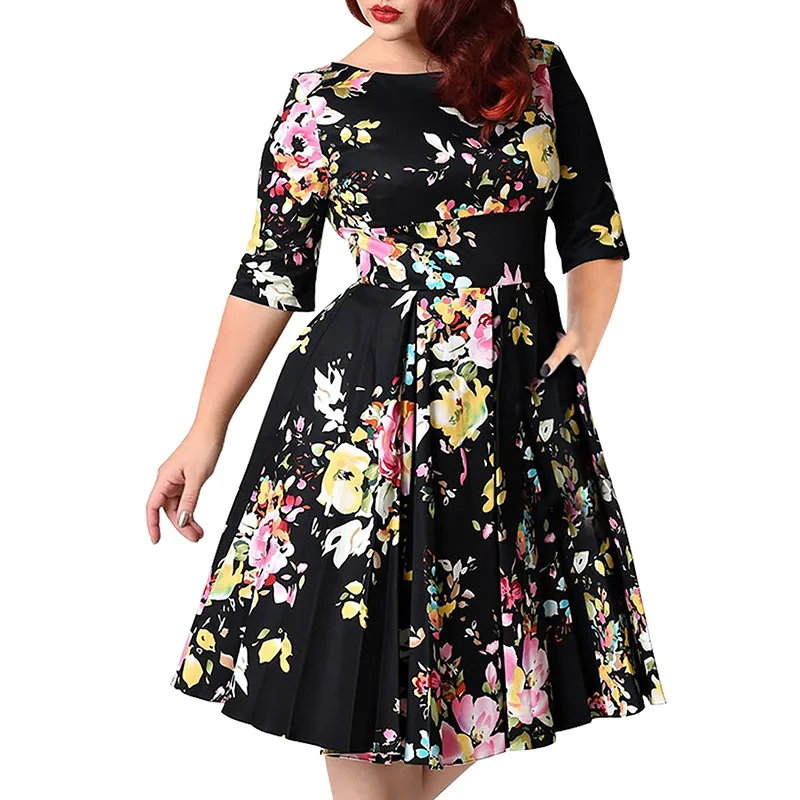 Большие размеры 3XL-9XL Новый 2018 женское платье сезон: весна–лето Мода шею пять