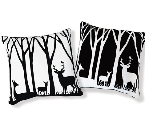 #783 черный и белый цвета леса принт с медведем подушка для поясницы диван