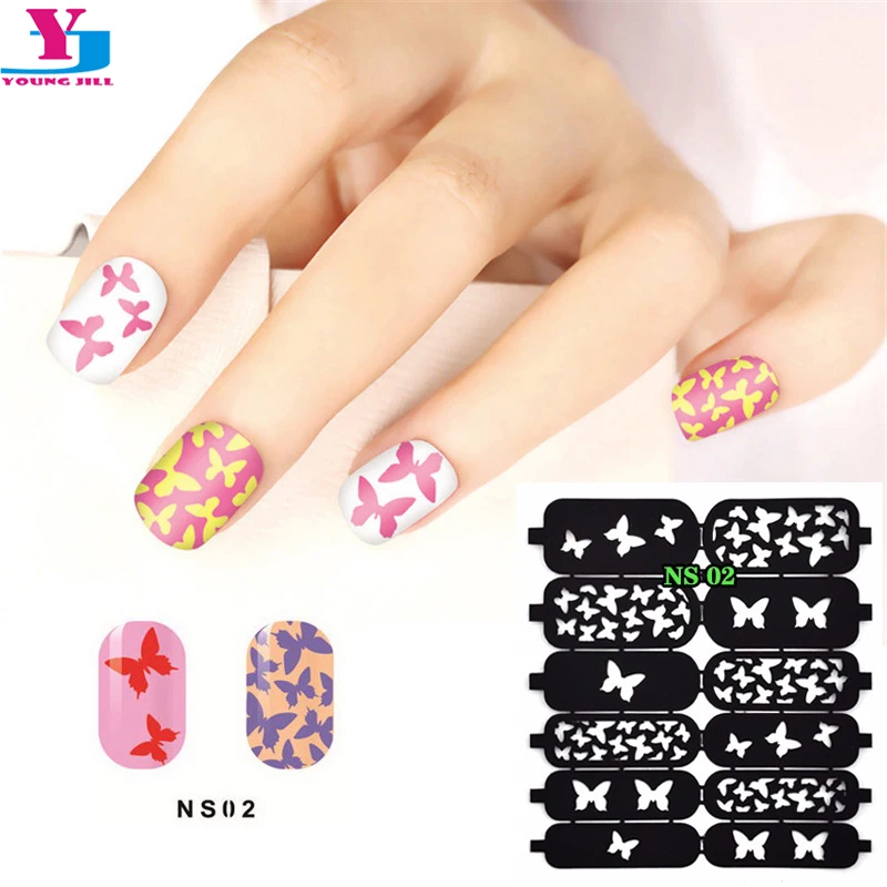 10 шт./лот дизайн полый ногтей виниловые наклейки гид изображения лак маникюрные