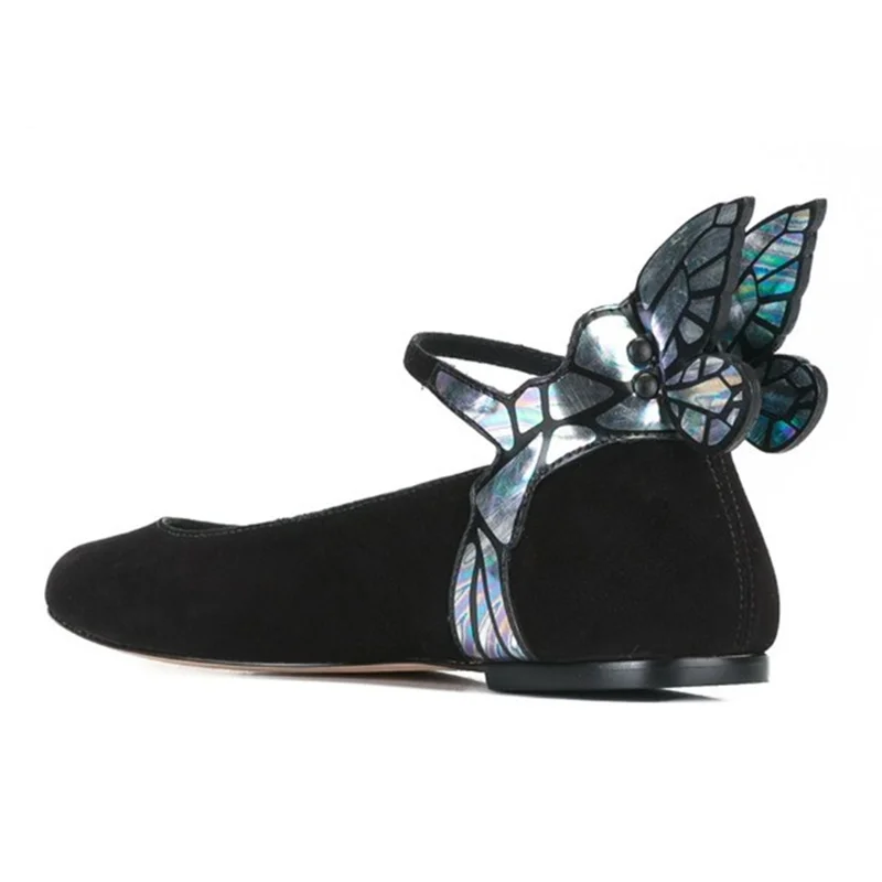 

2017 New Women Flats Butterfly Wing Decor Buckle Black Color Shoes Shallow Round Toe Casual Shoes Super Star Fashion Shoes