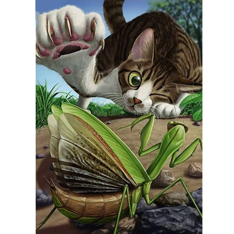 Полная выкладка квадратная картина алмазная живопись кот Mantis насекомых вышивки