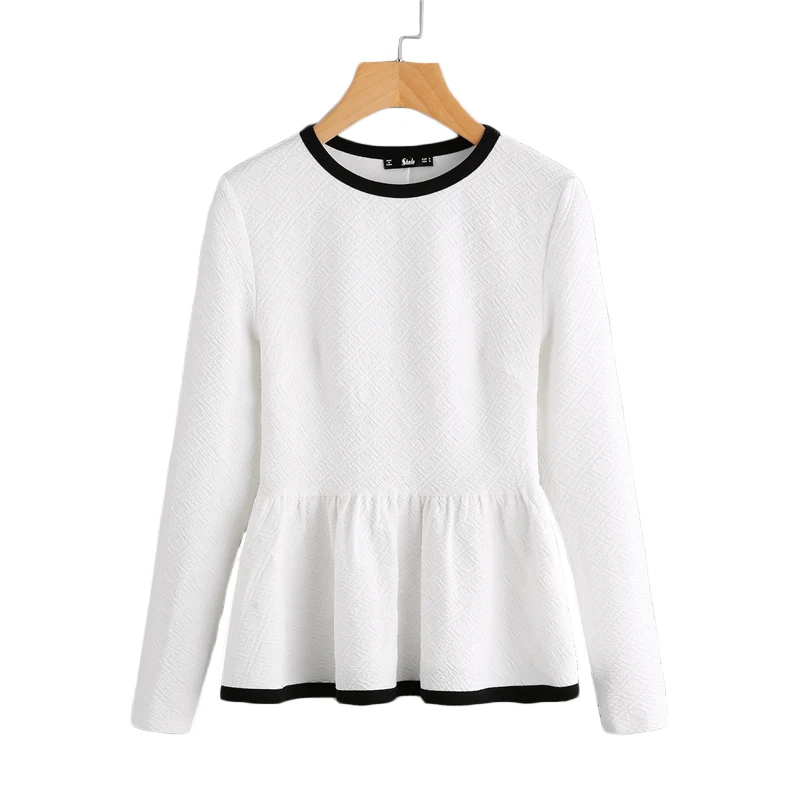 SHEIN Контрастный Модный Топ Женская Весенняя Элегантная Блузка С Длинными Рукавами И Оборками