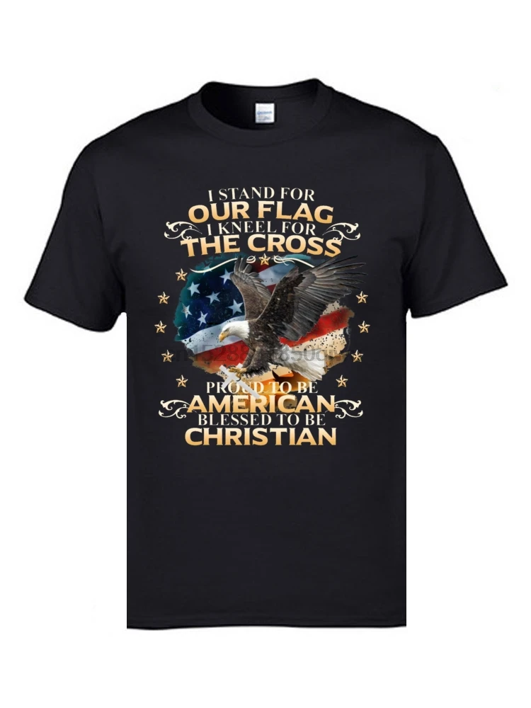 Футболки &quotUSA&quot I Stand For Our Flag Kneel The Cross American Christian Eagle Symbol футболки для мужчин 100%