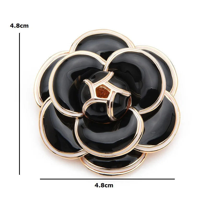 Inokeey Quality Heavy Enamel Black Camellia Flower Brooch Pins For Women Scarf Buckle Fashion Jewelry Gift | Украшения и