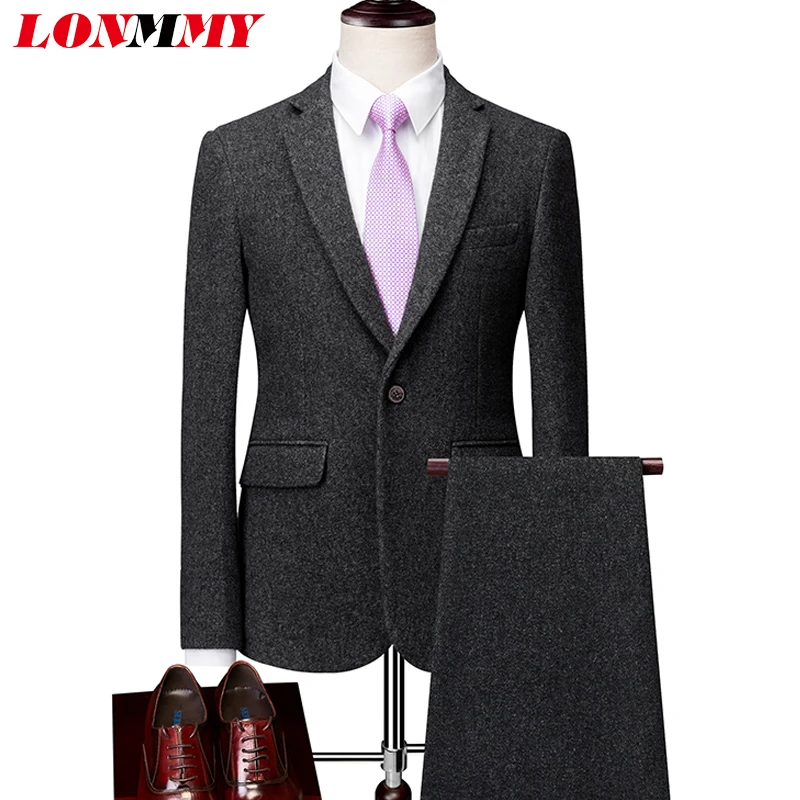 Фото LONMMY мужские костюмы с брюками Terno masculino мужской Блейзер Куртка мужская одежда