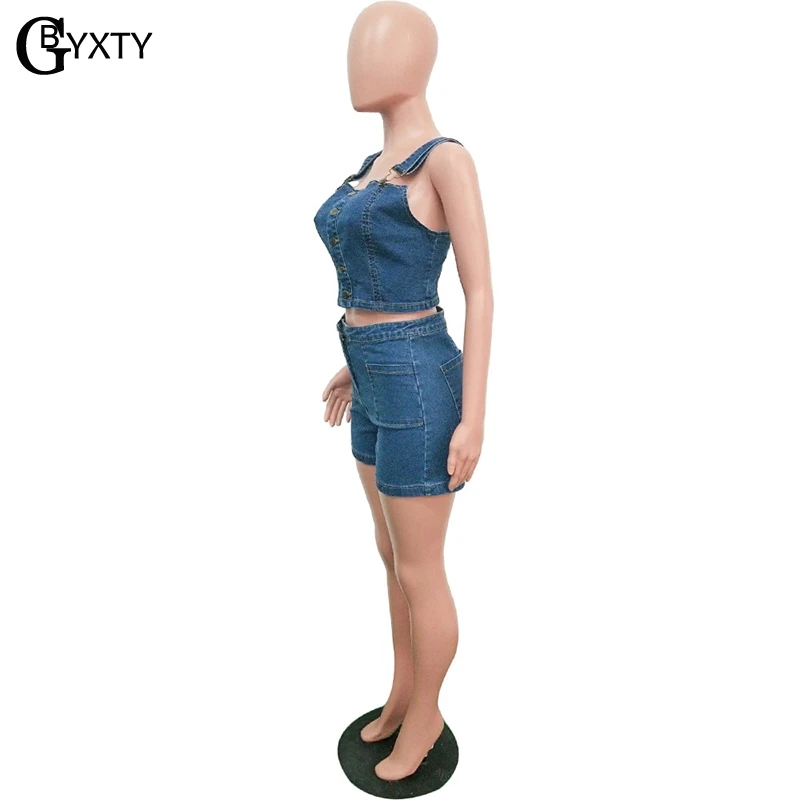 Женский джинсовый костюм GBYXTY летний из двух предметов короткий топ на