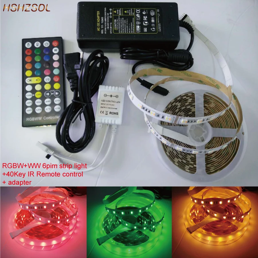 New IP20/IP67 Waterproof SMD 5050 RGBW+WW 6pin bright LED Flexible Strip Light 5M 300leds+40 Key IR Remote controller+DC adapter
New IP20/IP67 Waterproof SMD 5050 RGBW+WW 6pin bright LED Flexible Strip Light 5M 300leds+40 Key IR Remote controller+DC adapter
