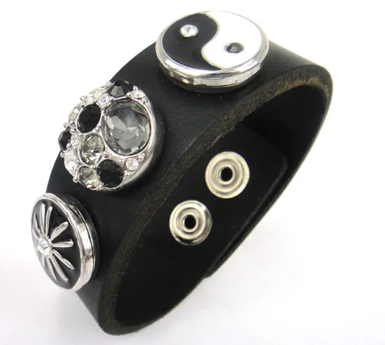 Бесплатная доставка модный красивый благородный черный кожаный браслет YinYang CZ