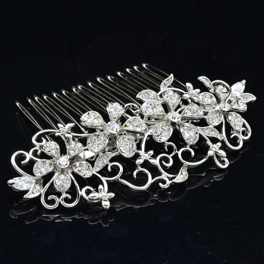 Серебряный горный хрусталь кристалл шпильки вуаль гребень для волос женщин