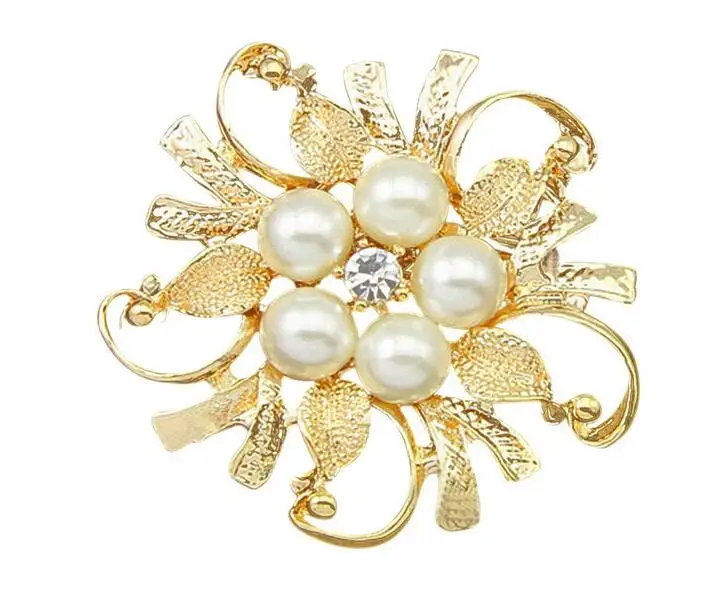 

1.6" Rhodium Silver Plated Vintage Style Ivory Pearl Floral Brooches Women