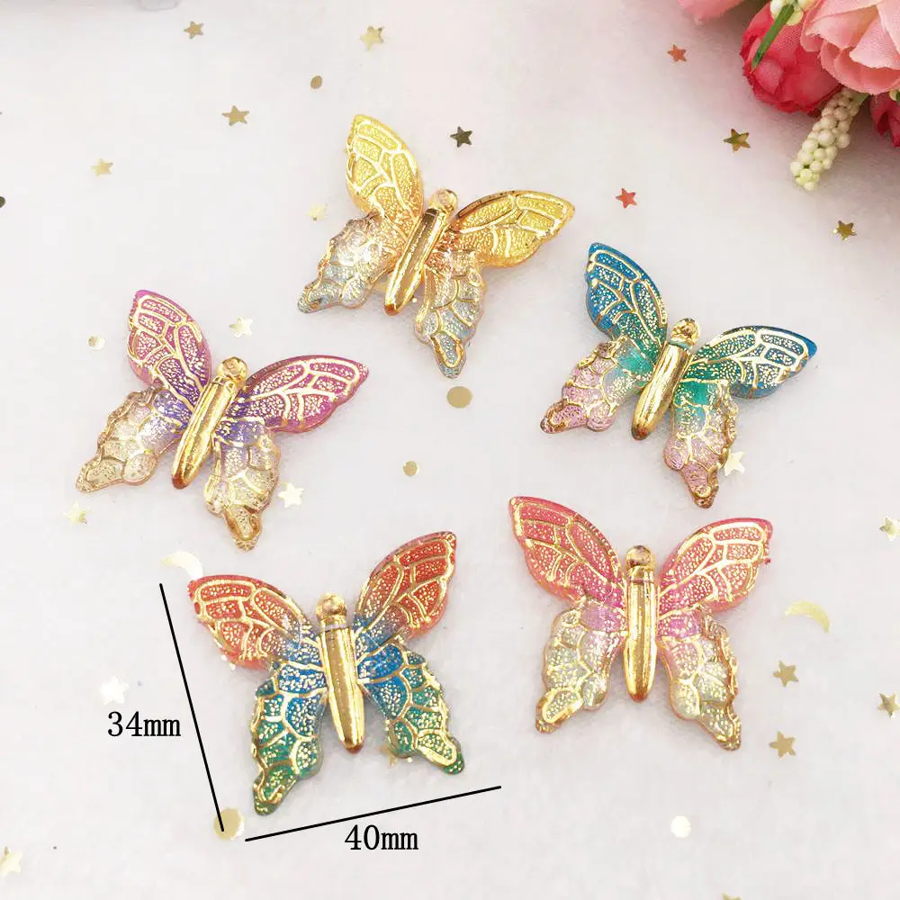 Украшения 10 шт. большие красочные бабочки из смолы с плоской задней поверхностью