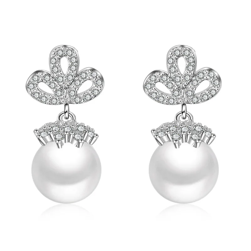 

Hot Sale 925 Sterling Silver with Fresh Pearl Earrings for Women Girls Sweet Romantic Gift Shiny AAA Zircon OL Jewelry