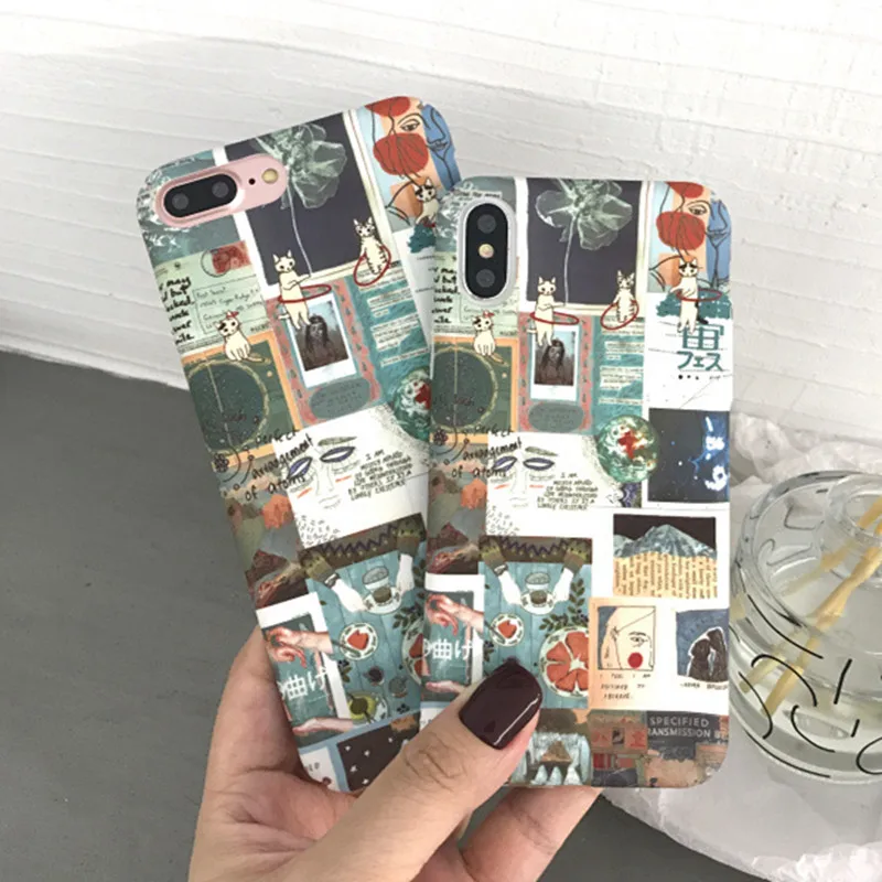Жесткий чехол в японском ретро стиле с милым котенком для iphone X XSmax XR 6 6S plus 7 7plus 8 8plus