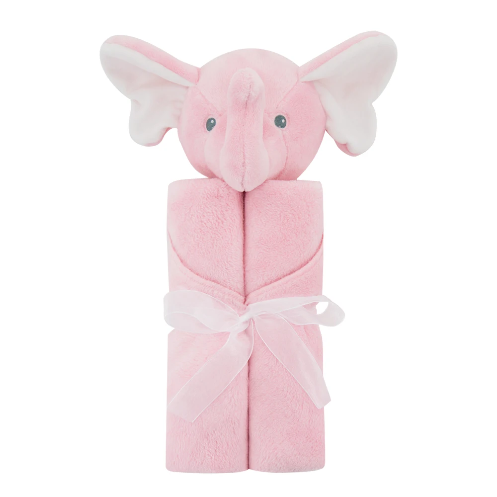 1layer pink elephant Детские одеяла Kavkas 76x76 см, плюшевый подарок для новорожденного ребенка, мягкий теплый коралловый флис, игрушка в виде головы животного, голубой медведь, постельное белье и пеленка - Цвет: 1layer pink elephant